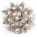 Bridal Faux Pearl Floral Brooch (Ivory)