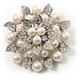 Bridal Faux Pearl Floral Brooch (Ivory)