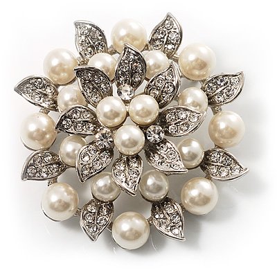 Bridal Faux Pearl Floral Brooch (Ivory)