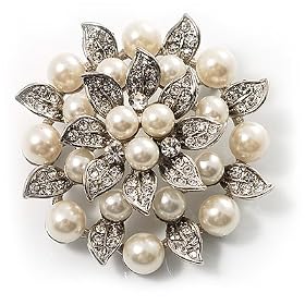 Bridal Faux Pearl Floral Brooch (Ivory)