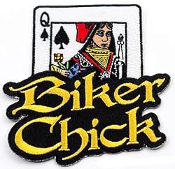 Biker Chick Embroidered Patch Female Motorcycle Queen of Spades Iron-On Emblem