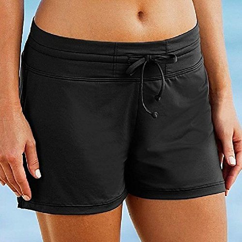 Charmleaks HIgh Waist Swimweawr Board Shorts Black Swim Bottoms Swimwear Shorts, X-Large, Black