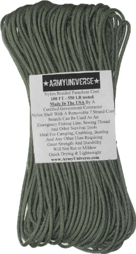 550lbs. Military Paracord Type III Rope 100' Foliage Green