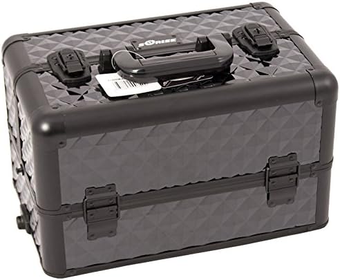 Craft Accents 3-Tiers Tray Professional Aluminum Cosmetic Makeup Case, All Black Diamond Pattern, 128 Ounce