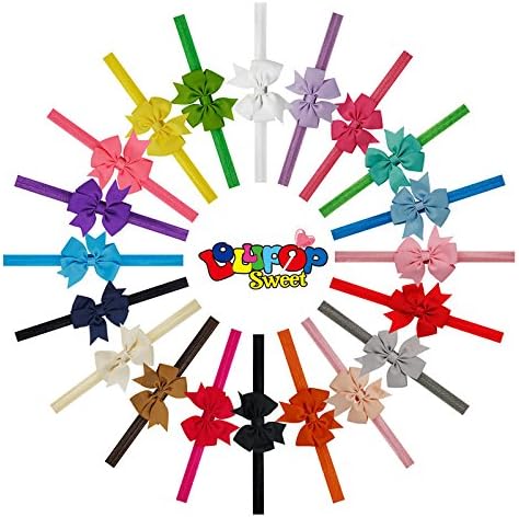 Lollipopsweet Baby Girl Stretchy Headband with Grosgrain Bows(20colors/set)