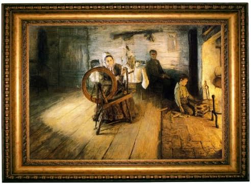 Tanner Spinning by Firelight Boyhood of George Washington - Gold Framed Canvas Print Reproduction 33.25 x 25.25