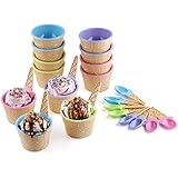 Greenco Vibrant Colors Ice Cream Dessert Bowls and Spoons (Set of 12)