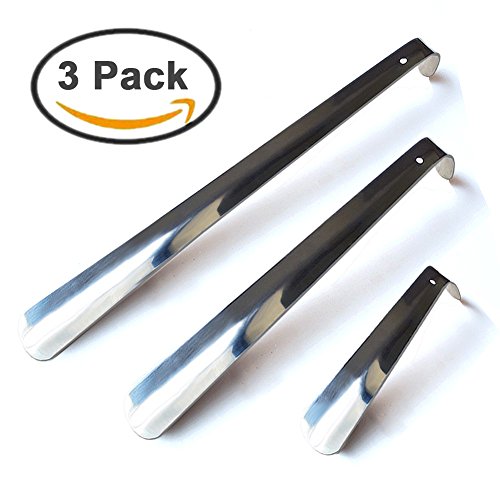 BlueCosto Metal Shoe Horns Stainless Steel Long Shoehorn 5.9" 11.8" 16.5" (Set of 3) 800102