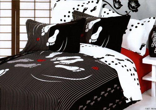 Arya Foot Print White Duvet Cover Set Full Queen 