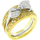 14k Gold and White Gold Rhodium Bonded Bridal Set Ring with a CZ Bow Tie in the Middle of Pave Set set CZ in Gold Tone and Silver Tone in Sizes 5-10 with 5.6 Total Carat Weight