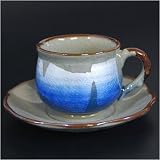 九谷焼 コーヒーカップ＆ソーサー 銀彩（ブルー）