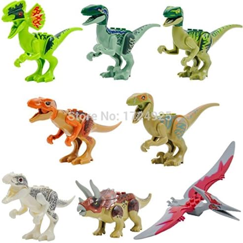 8 PCS /Set Age 6+ Size 7 cm. Jurrassic World Minifigures Jurrassic Park Dinosaur Building Blocks ABS Package Without Original box