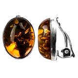 Baltic Dark Honey Amber Sterling Silver Oval Clip-on Earrings