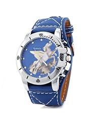 Horse Pattern Quartz Analog Watch Wristwatch Timepiece with PU Leather Band & Rhinestones for Women Lady - Navy Blue SWWT2-280948