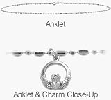 Sterling Silver Claddagh Charm Bead Style Anklet