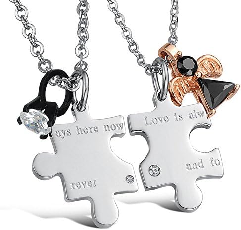 TIDOO Jewelry Fashion His &amp; Hers Matching Set Stainless Steel Pendant Necklace Inlaid Cubic Zirconia Love Puzzles Pendant Neck Chain Torque For Couple Lover Party Wedding Anniversary Engagement Promise