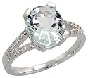 14K White Gold Fancy Ring, w/ 0.22 Carat Brilliant Cut Diamonds & 2.21 Carats 10x8mm Oval Cut Aquamarine Stone, 3/8" (10mm) wide