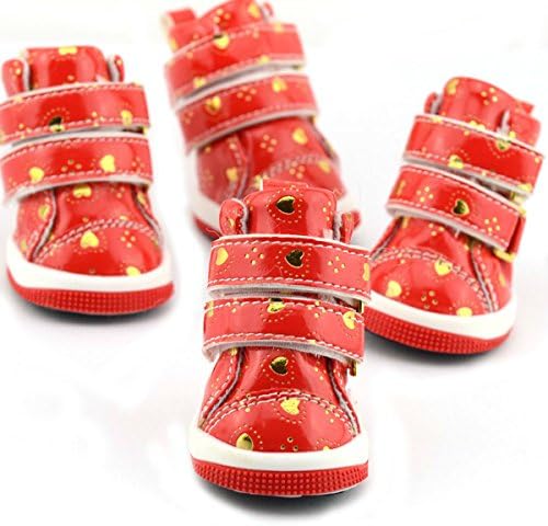 Puppy Dog Shoes Golden Heart-Shaped Printed Small Dog Boots, Red, M