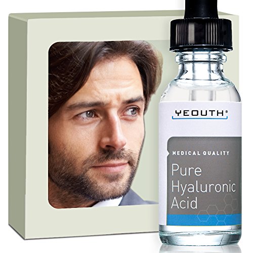 Men's Hyaluronic Acid Serum for Face - 100% Pure Medical Quality Clinical Strength Formula! Satisfaction Guaranteed. Holds 1,000 Times Its Own Weight in Water - Plumps and Hydrates - All Natural