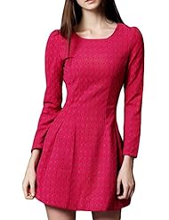 Long Sleeves Round Neck Polka Dot Print Wool  Dress