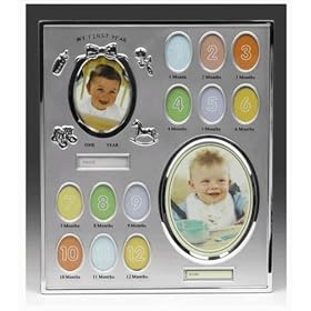 My First Year Silver Colour Baby Record Photo Frame holds 14 pictures