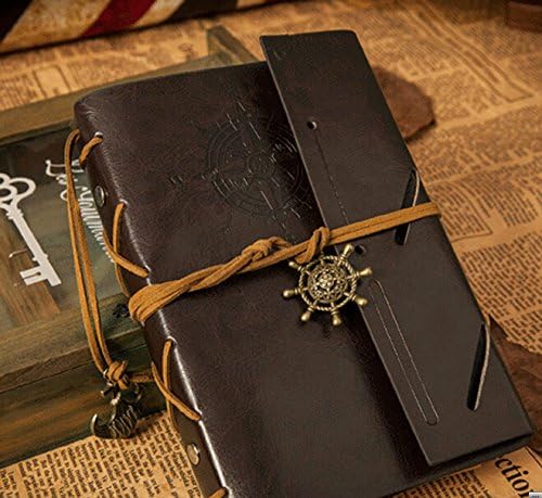 Amzingsir Retro Vintage Pirate Travel Journal Diary Leather Notebook Workbooks (Black)