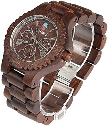 Seasonal Wood Watch Men's Women Handmade Wooden Wristwatch Japanese quartz movement, Day &amp; Date Function