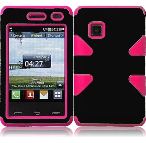 For LG 840G LG840G Dynamic Hybrid Tuff Hard Case Snap On Phone Silicone Cover Black/Hot Pink Accessory