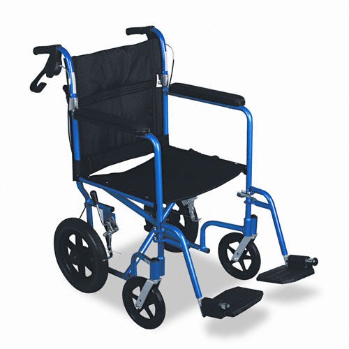 Medline Products - Medline - Excel Deluxe Aluminum Transport Wheelchair, 19 x 16, 300 lbs. - Sold As 1 Each - Rear handles fold down for easy storage and transport. - Loop brakes and seatbelt for safety. - Full-length padded armrests. - Convenient swing-a