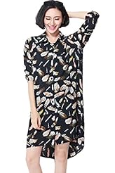 Plus Size General Print Polyester Feathers  Shirt  Dress