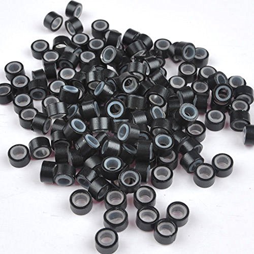 Baisidai Black 1000-Pack of Silicone Micro Rings Links Beads For Human Feather Hair Extension Tip