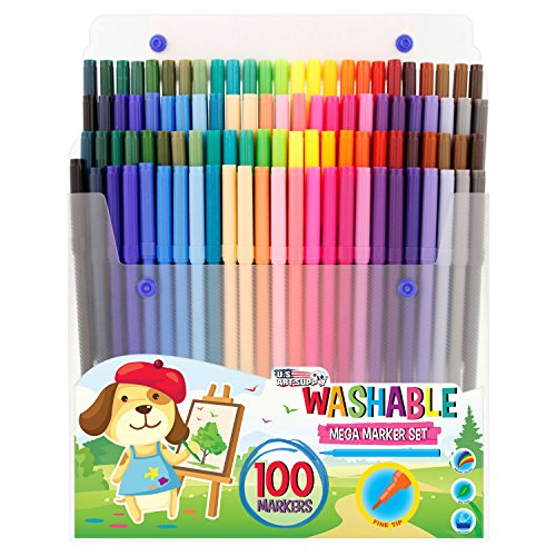 US Art Supply 100 Mega Count Washable Marker Set Fine Tip Markers