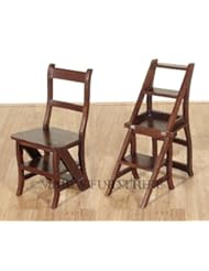 Solid Mahogany Convertible Ladder Chair Library Step Stool