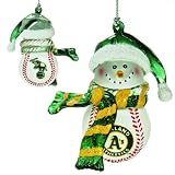 Pack of 4 MLB Oakland Athletics Baseball Snowman Christmas Ornaments 2.75"