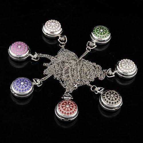 Silver Classic Crystal Quartz Pocket Watch with Necklace for Gift.