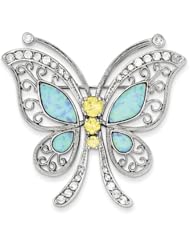 Sterling Silver Blue Opal with Yellow and Clear CZ Butterfly Pin. Metal Wt- 13g