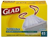 Glad Tall Kitchen Trash Bags, Drawstring White, 13 Gallon, 45-Count Boxes (Pack of 4)