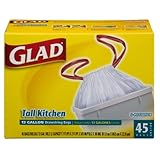 Glad Tall Kitchen Trash Bags, Drawstring White, 13 Gallon, 45-Count Boxes (Pack of 4)