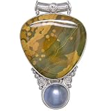 Sterling Silver Ocean Jasper and Created Mabe Pearl Pendant by Sajen