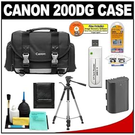 Canon 200DG Digital SLR Camera Case Gadget Bag + LP-E6 Battery & Charger + Tripod + Accessory Kit for EOS 7D, 5D Mark II