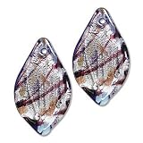 Murano Style Glass Silver Foil Blue and Purple Small Leaf For Earrings (2)