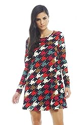 Polyester/Spandex Long Sleeves Houndstooth Print  Dress