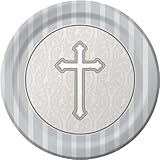 Creative Converting Devotion Cross Round Dinner Plates, Silver, 8 Count