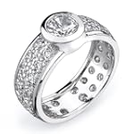 Cherished Eternity: Sterling Silver Rhodium Finish Eternity Style Size 7 Engagement Ring with Cubic Zirconia