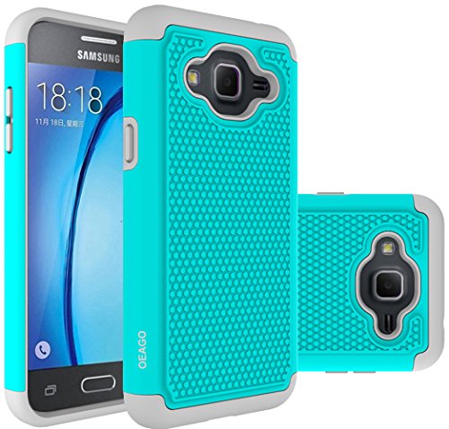 Galaxy J3 Case, Galaxy Amp Prime Case, Galaxy Express Prime Case - OEAGO Shock-Absorption Dual Layer Defender Protective Case Cover For Samsung Galaxy J3 (2016) / Amp Prime / Express Prime - Teal