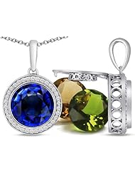 Switch-It Gems (tm) Round 10mm Simulated Sapphire Pendant with 12 Interchangeable Simulated Birthstones in 925 Sterling Silver