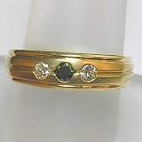 14K Yellow Gold Green and White Diamond Ring