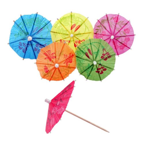 24pc Umbrella Cocktail Stick Spears Stirrers - 6 Tropical Colors