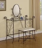 Brown Metal Vanity Table With Mirror And Stool Set