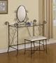 Brown Metal Vanity Table With Mirror And Stool Set